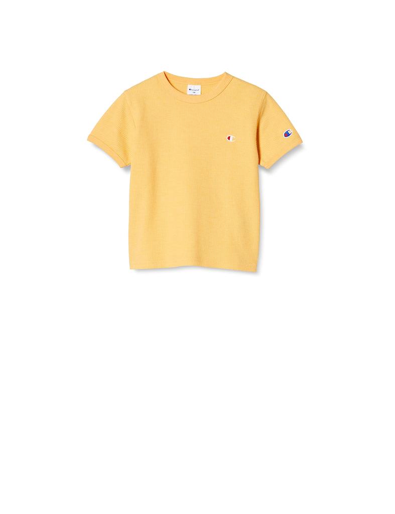 Champion Short Sleeve with Heather Size 150 T-Shirt One-Point Logo, Basic, CK-V301, Boys, Yellow,