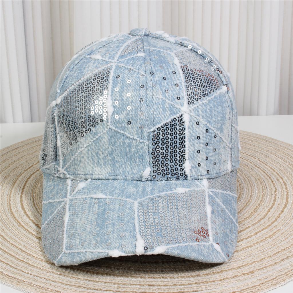 Fashionable Multiple Styles of Glittering Sequin Frayed Denim Baseball Caps, Suitable for Street Performances and Daily Outings