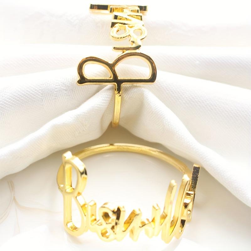 1set 6pcs Monogrammed Metal Napkin Rings Great Valentine's Day Party Table Decor