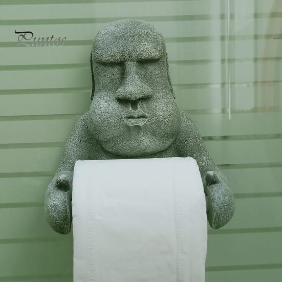 Držák na ubrousky Velikonoční ostrov Moai Design Nástěnný stojan na toaletní papír v roli Odolné úložné potřeby do koupelny