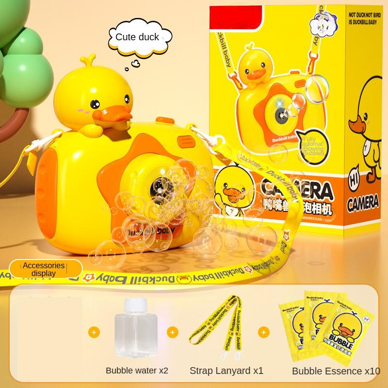 Children Portable Bubble Camera Cute Cartoon Duck Rabbit Automatic Bubble Machines with Lights and Music Outdoor Toys for Kids