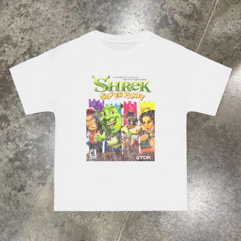 Shrek Super Party Retro Game Couple Shirts Tshirts Pure Cotton AllSeason Casual Streetwear Tops oversized t shirt