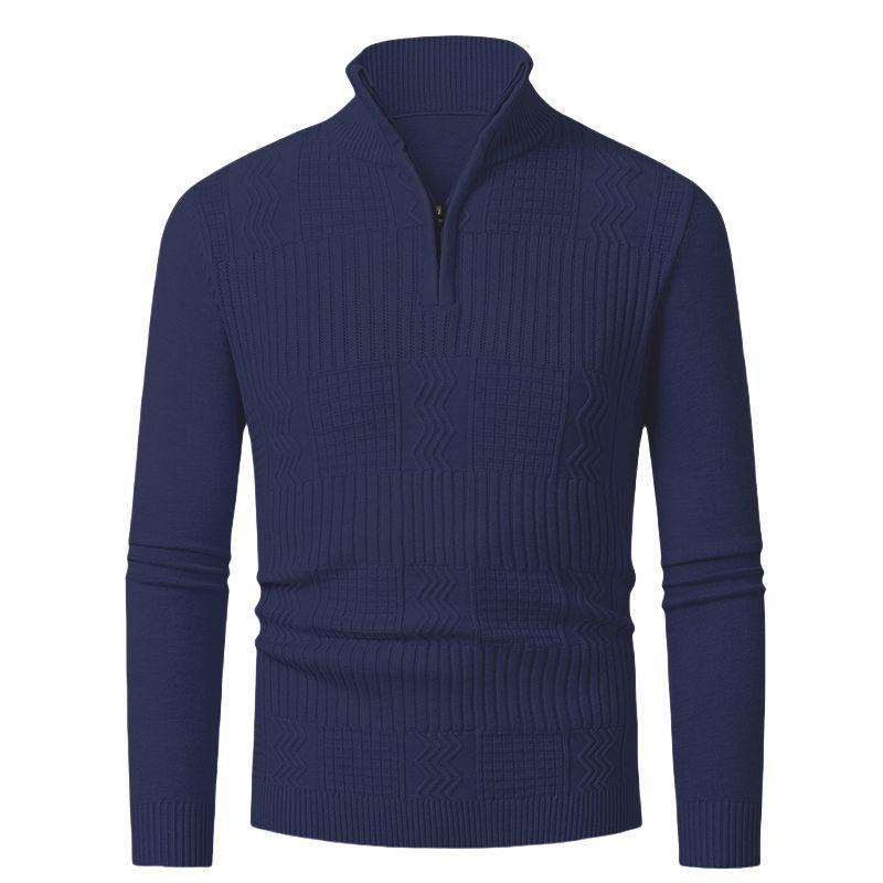 Men S Solid Stand Collar Half Zip Knit Sweater