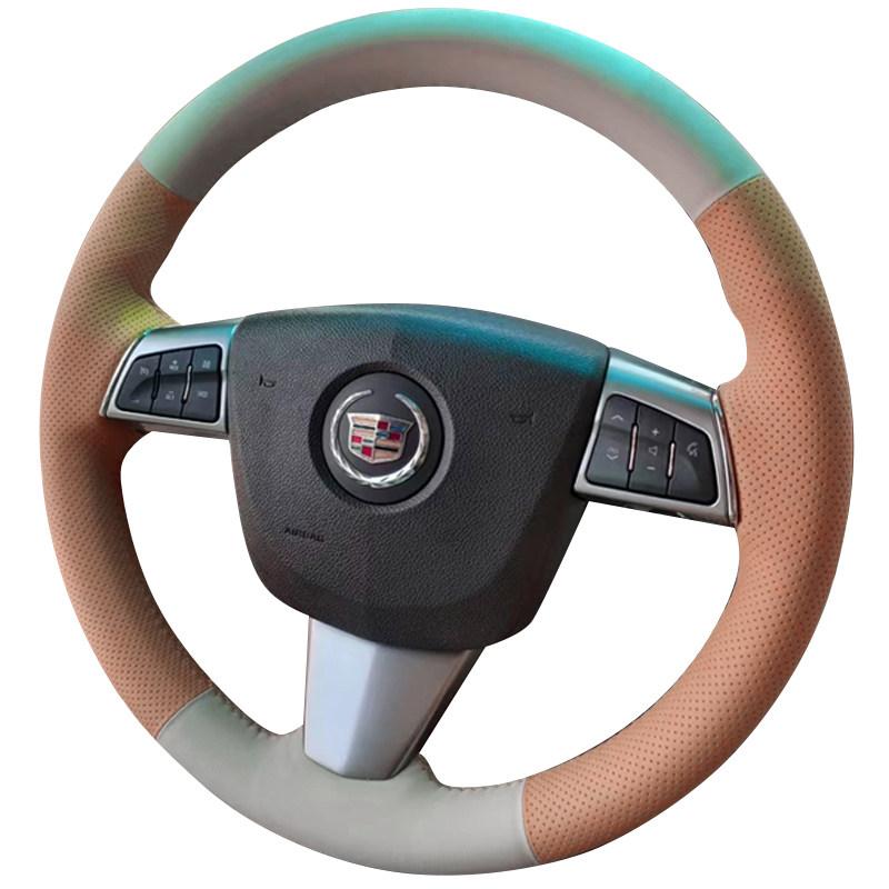 For Cadillac CTS STS 2008-2013 DIY Wooden Leather Braid Car Steering Wheel Cover Accessory