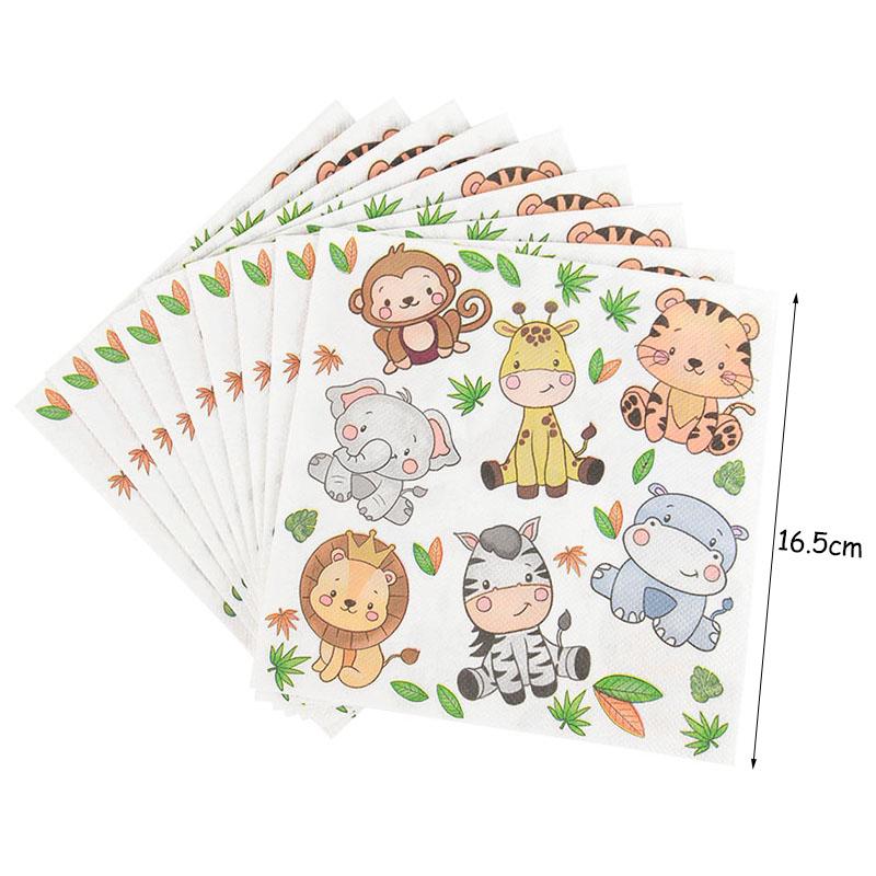 61Pcs Jungle Animal Disposable Tableware Set Paper Plate Cup Napkin Banner Kids Boy Forest Safari Theme Birthday Party Supplies