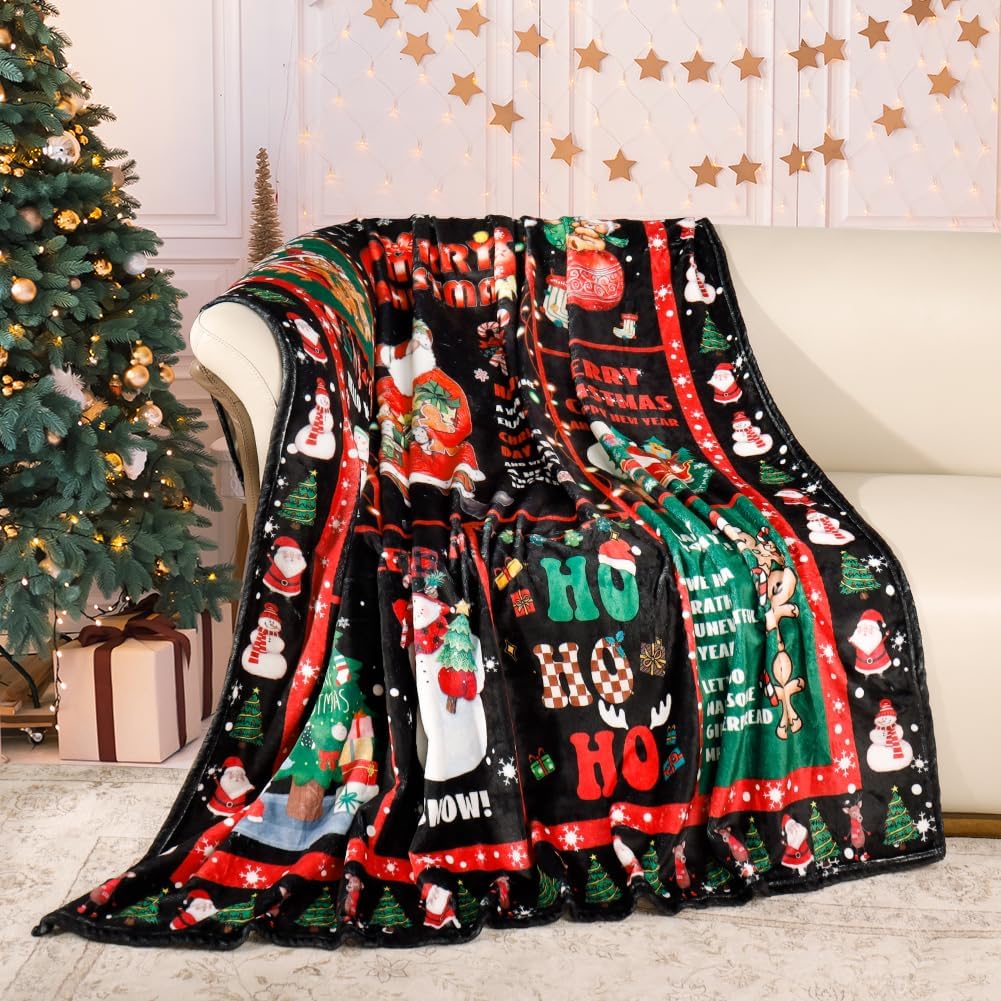 1PC Christmas Throw Blanket Santa Snowman Bed Blanket Winter Snowflake Blanket Warm Cozy Fuzzy Plush Couch Blanket Holiday Decor