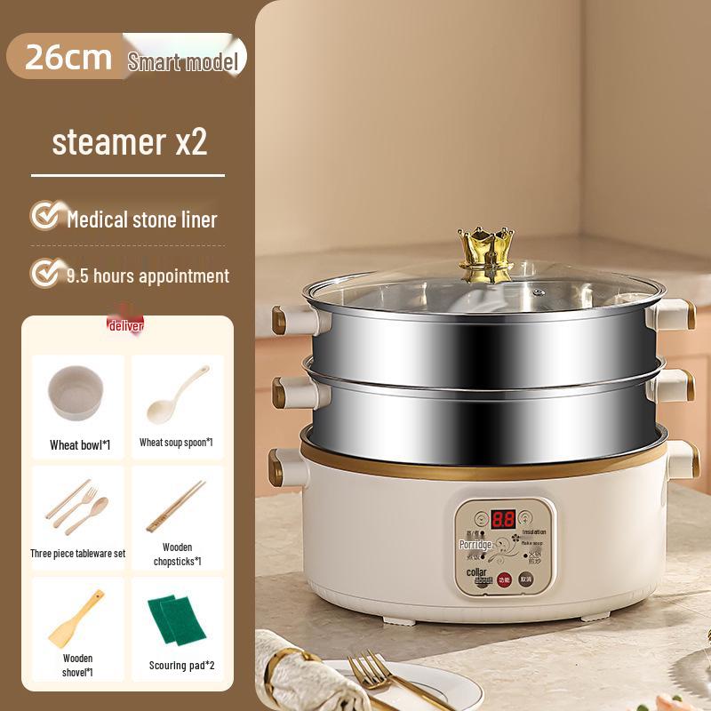 Wielofunkcyjny parowar elektryczny: Stal nierdzewna, Trójwarstwowy, Minutnik, do gotowania na parze, gotowania i duszenia