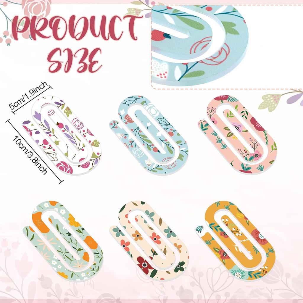 6/12/18 Pcs Jumbo Flower Acrylic Paper Clips Multicolor Floral Paperclip for Office Bookmark Gift Book Lovers, Desk Accessories