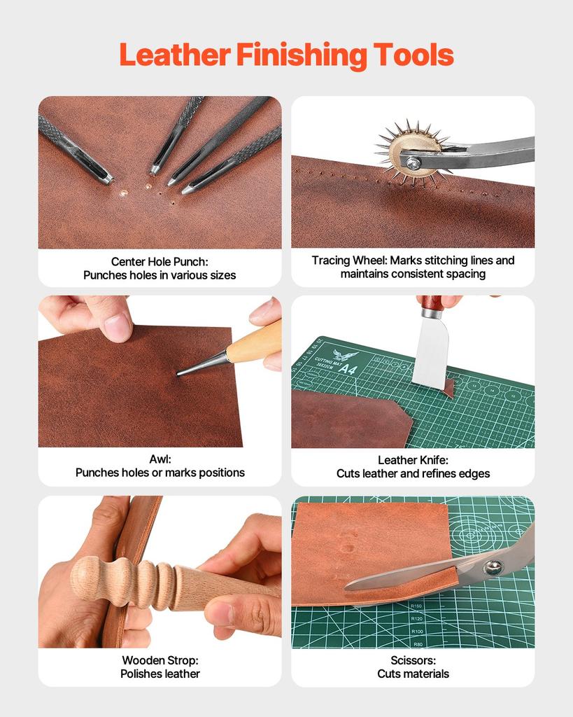 VEVOR Leather Working Tools Kit, 92 PCS Leather Craft Tools with Portable Leather Storage Bag, Engraving Punching Sewing Stamping Sanding Tools
