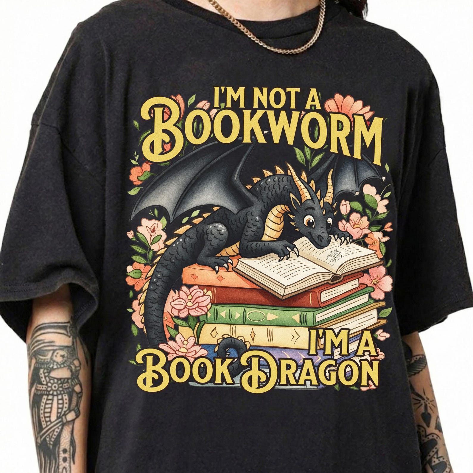 Book Dragon Shirt, Fantasy Reader Tee, I m Not A Bookworm I m A Book Dragon 2XL