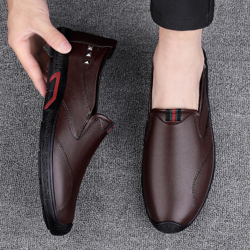 Men's Shoes Spring Business Casual Leather Shoes Men's First Layer Cowhide Soft Sole Men's Driving Shoes Lazy One Pedal Dad Shoes