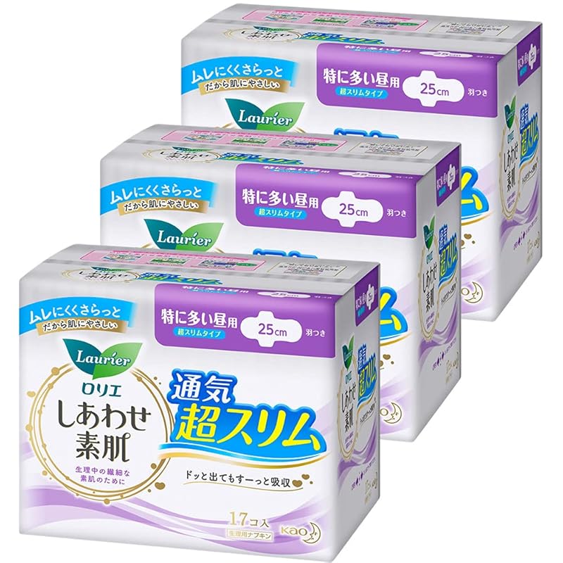 

[Bulk purchase] Laurier Happy bare skin super slim Particularly common during the day 25cm with wings Contains 17 pieces × 3 sets (51 pieces)