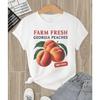 Boerderijverse Georgia Perziken Handgeplukt Patroon Dames T-shirts Hip Hop Ademend T-shirt Zachte Casual Kleding Ronde Hals Sportkleding