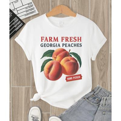Farm Fresh Georgia Peaches Hand Picked Pattern Womens T Shirts Hip Hop Breathable T-Shirt Soft Casual Clothes O-Neck Sportswear