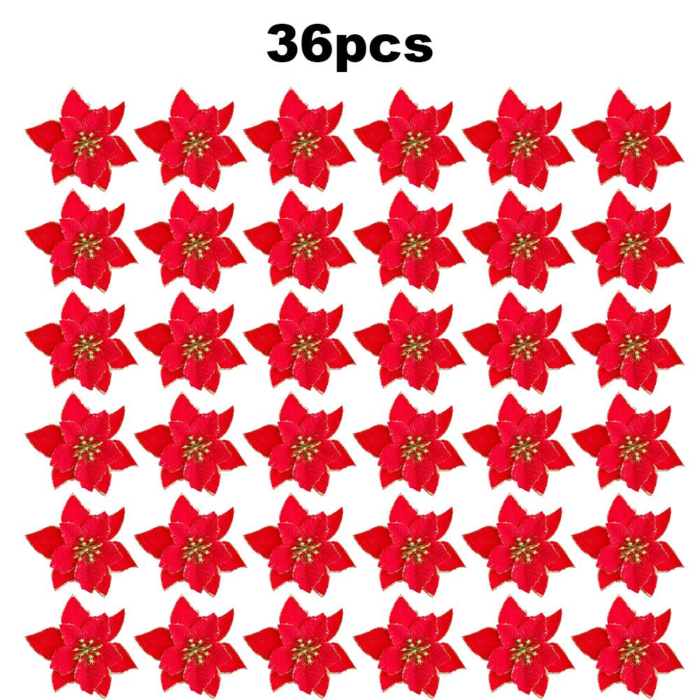 Holiday Decor Flowers Glitter Finish Christmas Poinsettia User-Friendly Installation Versatile Use 13cm Diameter