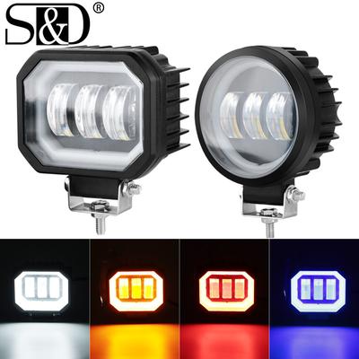 2 STK/1 STK 4 Tommer 30W 12V 24V Vanntett Round Angel Eyes LED-lys Bærbare spotlights Motorsykkel Offroad Lastebil Kjøring Bil Båt Firkantet arbeidslys