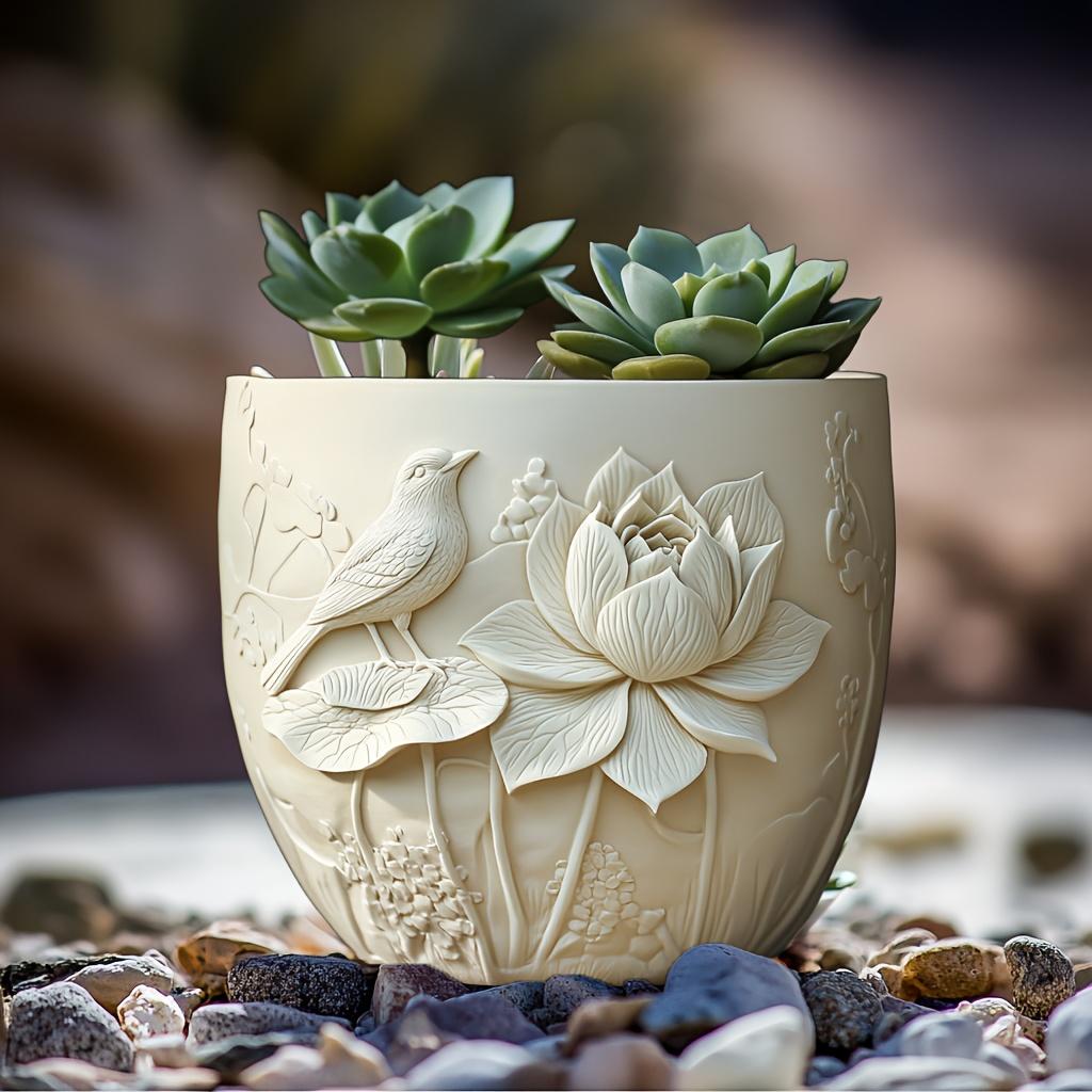 Lotus Rhododendron Vogel Relief Sukkulenten Pflanze Blumentopf Harz Silikonform Lotusblatt Krähe Aufbewahrungsbox Blumentopf Gipsform