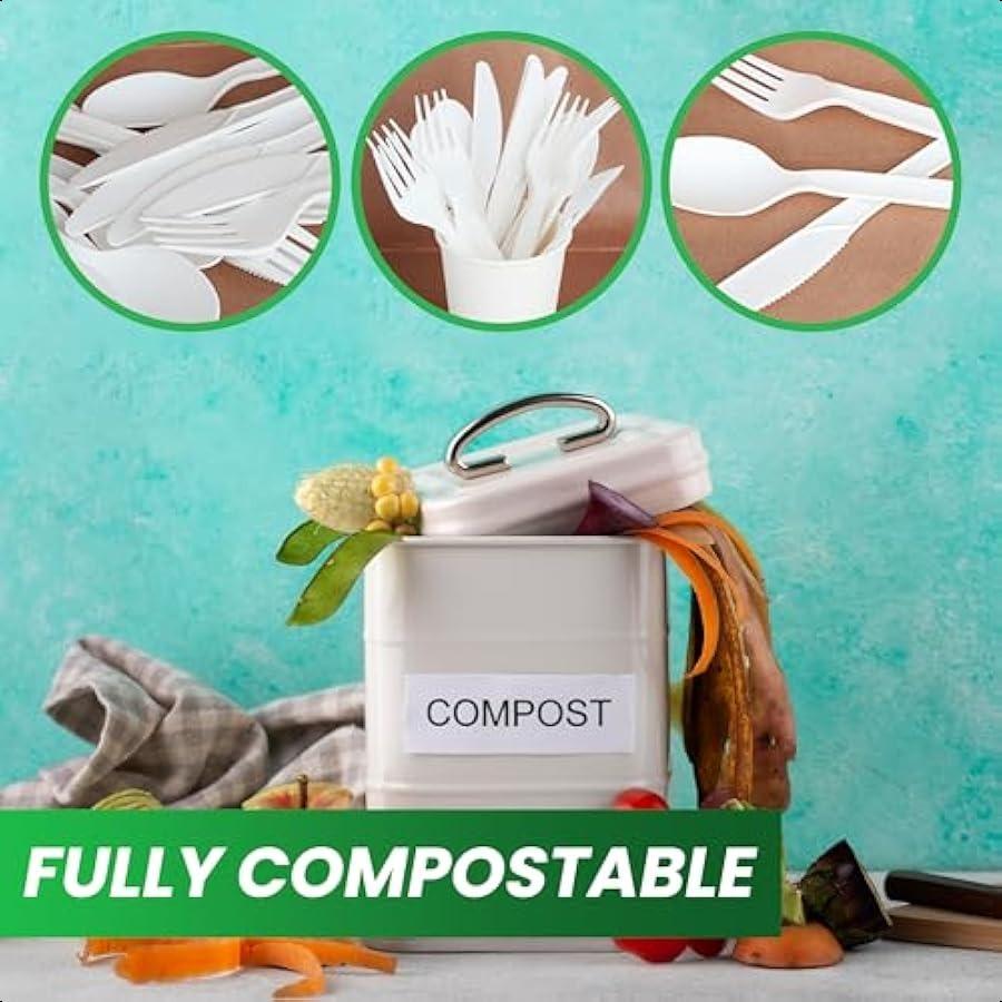 Compostable Cutlery Set Biodegradable Utensils Party Kit for Parties and Camping EcoFriendly Disposable Cutlery Set HeavyDuty B