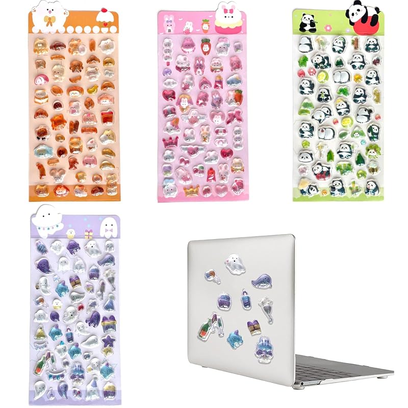 Cute 4-Piece Set of 3D Puffy Decorative Stickers, Easy to Apply, Sparkly, Perfect for Girls, Gifts, Cell Phone Decorations, DIY Projects, and Rewards