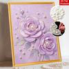 Purple Rose Flower 5D Pearl Painting Kit with Frame DIY Sparkling Bead Canvas Art Relaxing Handcraft Gift for Aesthetic Home Room Decor