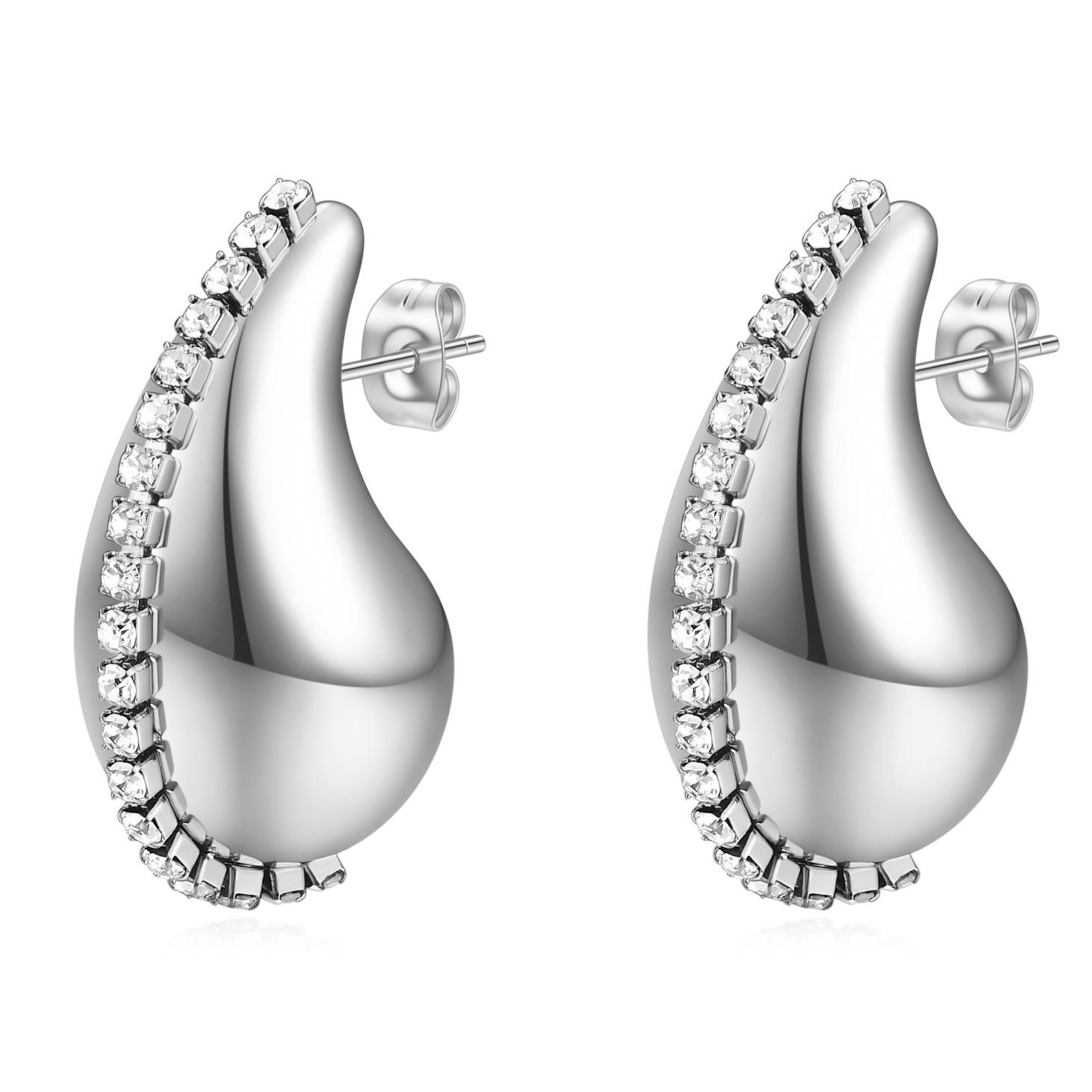 18K Gold Hollow Teardrop Zircon 20MM Stainless Steel Stud Earrings