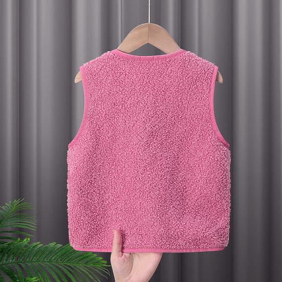 Barn Fleece Vest Ermløs Jakke Ensfarget V-hals Glidelåsvest med Lommer Varm Vinter Plysjvest for Gutter Jenter