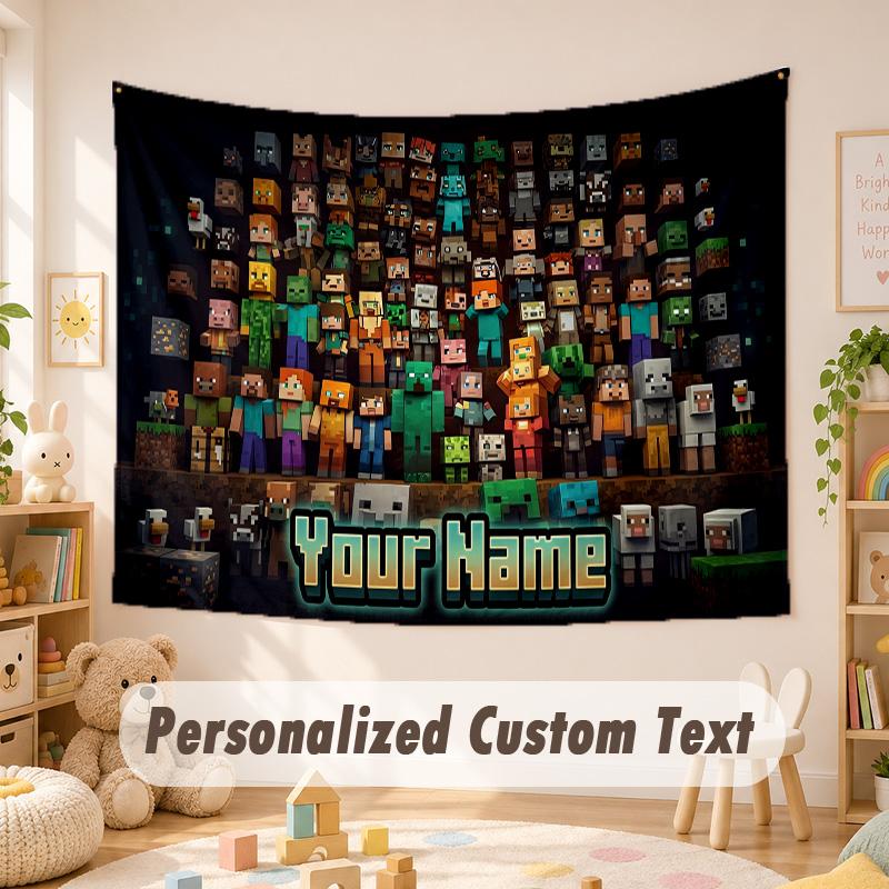 Custom Name Text Tapestry,Minecraft Boho Wall Hanging, Decorative Backdrop Tapestry For Room