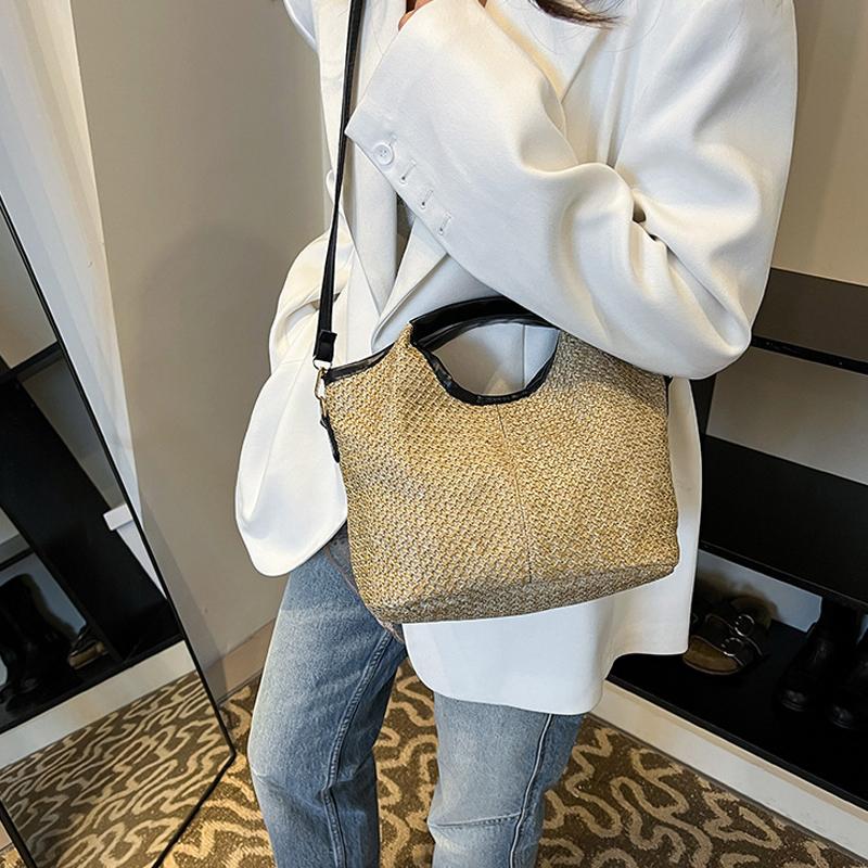 Yogodlns Módní letní slaměné kabelky dámské tašky přes rameno pro každodenní nošení ležérní cestování crossbody taška s horním uchem