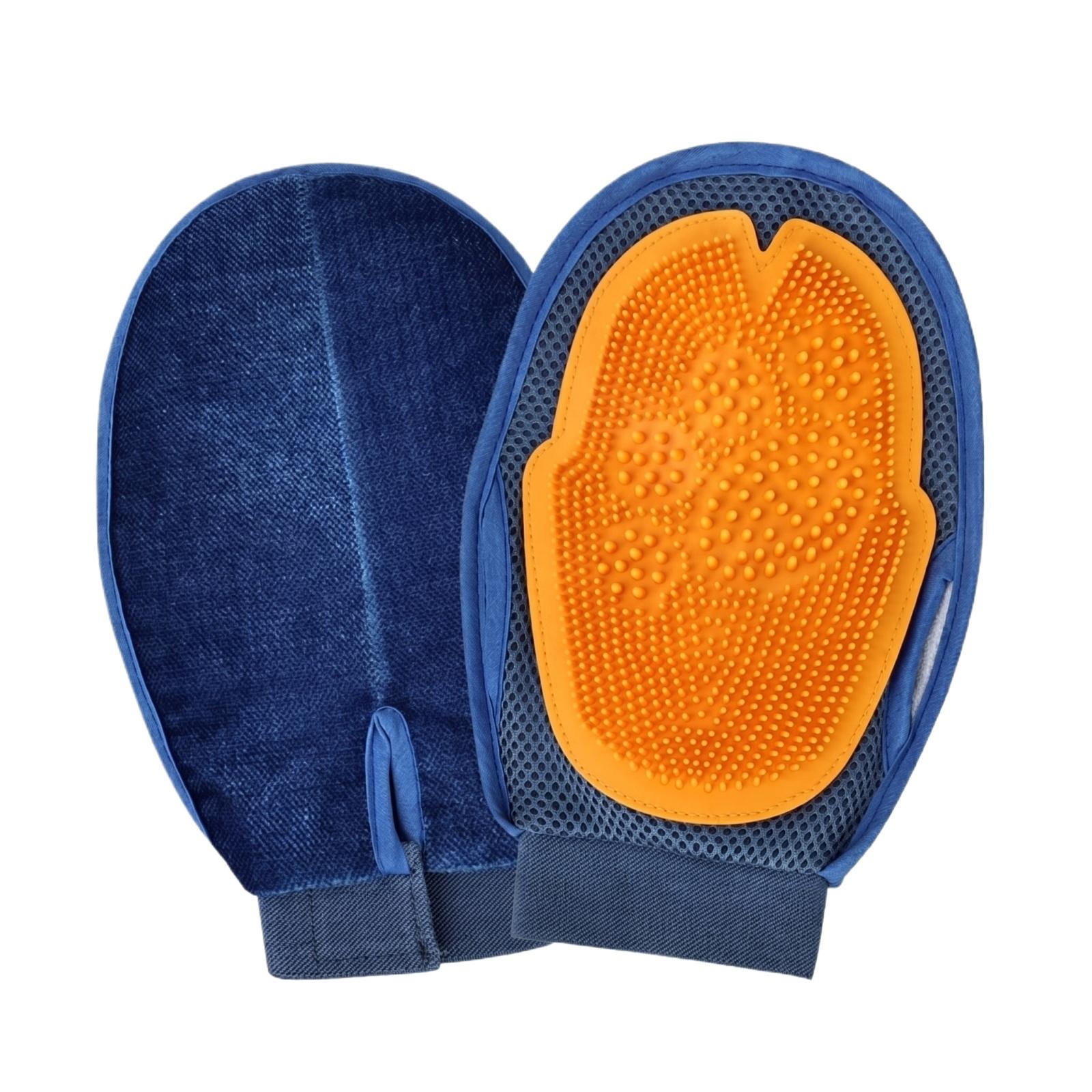 

Pet Grooming Gloves for Bathing and Brushing Dogs and Cats with Soft Silicone Tips for Effective Hair Removal and Massage one size синій