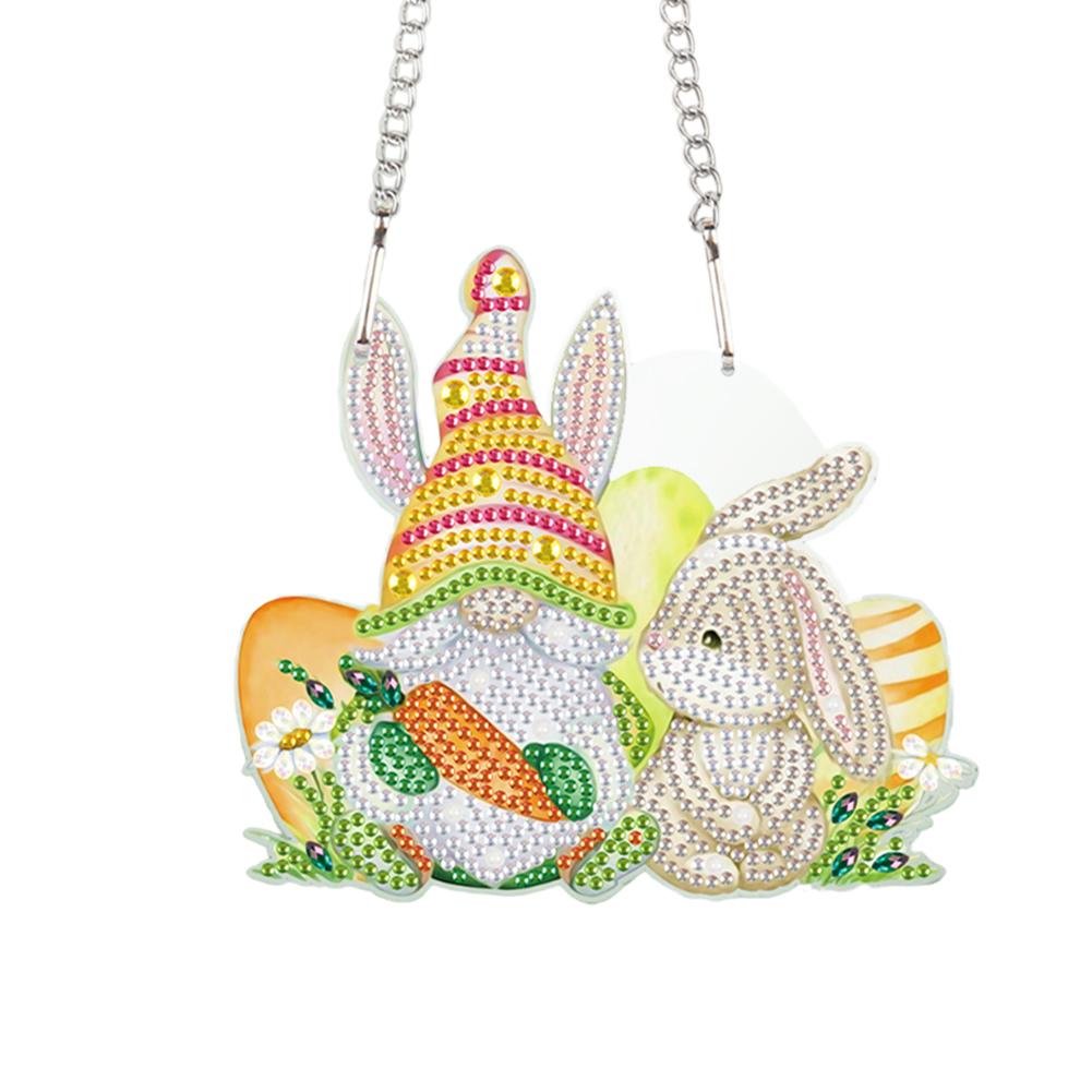 Special Shape Easter Rabbit Wreath Rhinestone Diamond Art Pendants Diamond Painting Hanging Pendant for Garden Window Decor