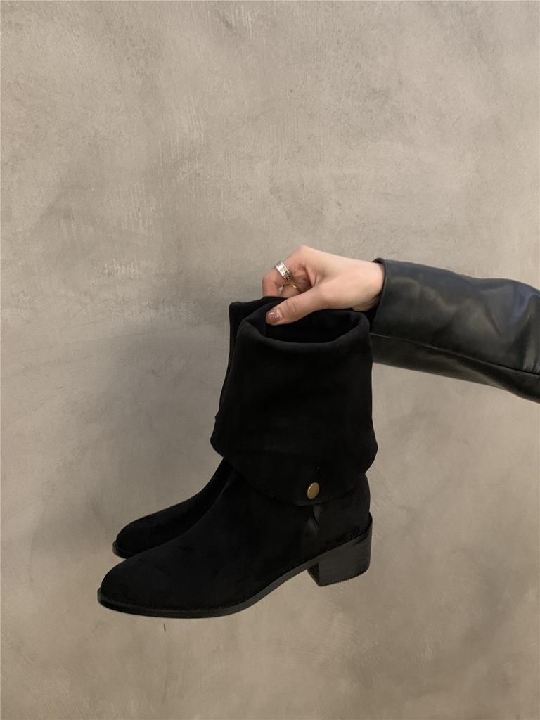 Botas apilables de ante esmerilado de dos usos para mujer 2025 otoño e invierno nuevas botas de vaquero occidentales para exteriores botas largas de caballero con boca en V