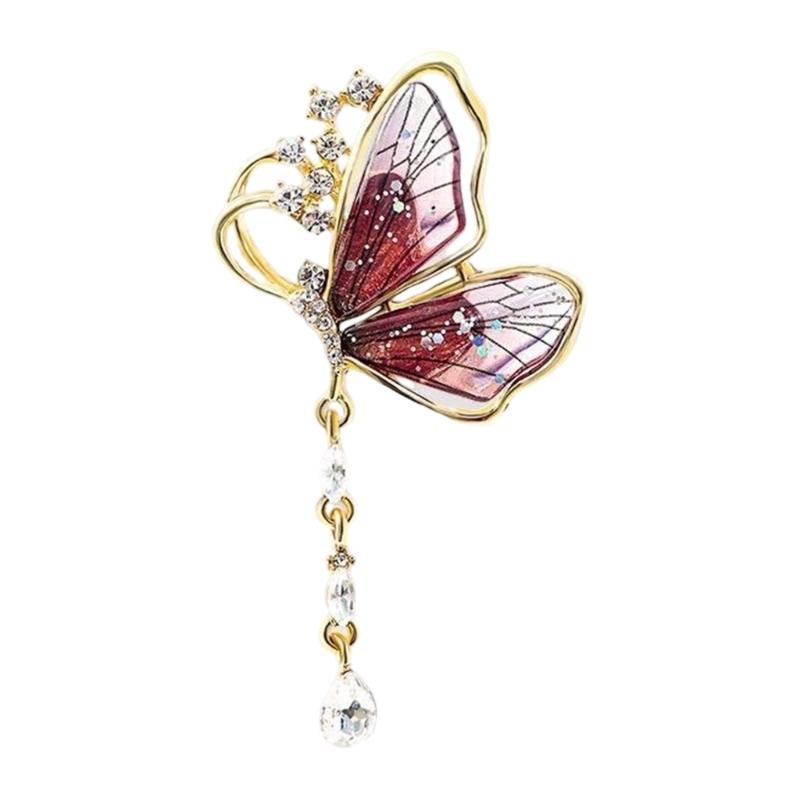 

Fashionable Butterfly Tassels Pin Jewelry Pieces Waterdrop Designs Sturdy Alloy Construction Versatile for Women червоний