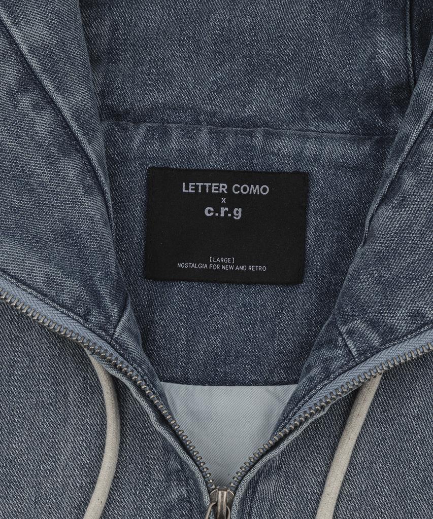 LETTERCOMO Washed Denim Zip-Up Hoodie Urban Blue