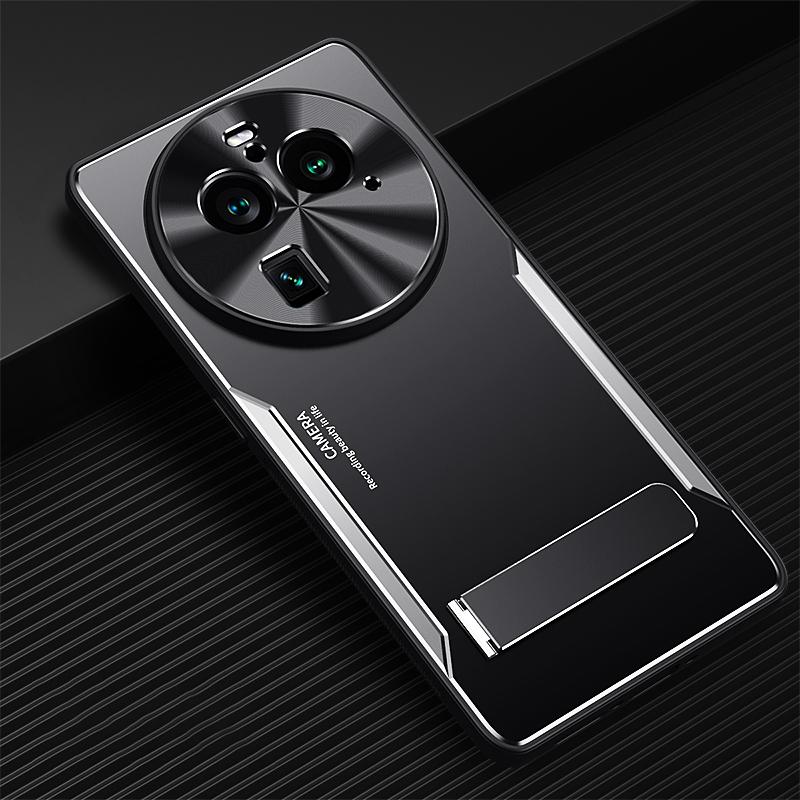 

For Oppo Find X6 Pro Kickstand Phone Case TPU+Aluminum Alloy Anti-Fall Phone Cover Silver
