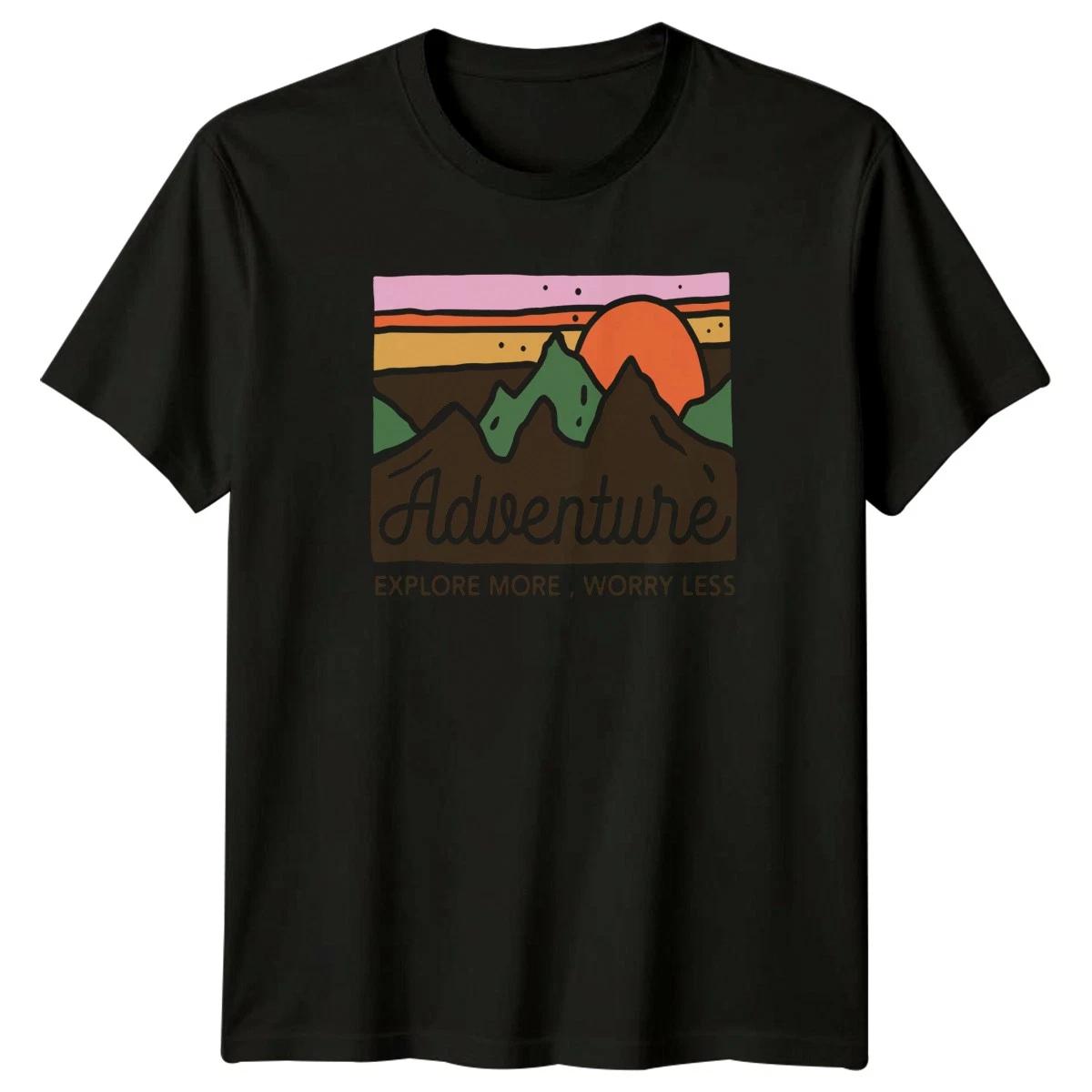 Explore More Worry Less T-Shirt Mountain Exploration Outdoors Travel XXXL