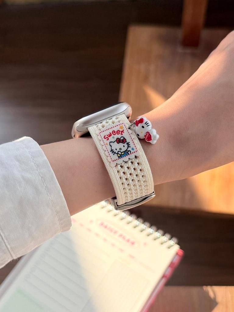 Compatible Apple S11 Watch Band: Breathable Woven Cartoon Pendant with Magnetic Buckle for iWatch 1098765SE