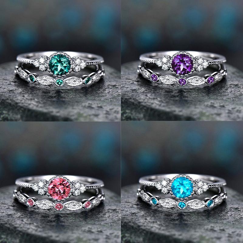 

Emerald Ring Women s Ring Fashion Zircon Micro-Inlaid Two-Piece Set Ornament Wish Ring