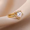 Stainless Steel Heart Rings For Women Zircon Gold Plated Heart Adjustable Ring Femme Wedding Party Accessories Jewelry Gift