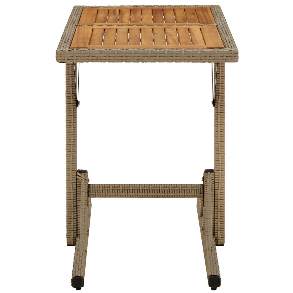 Garden Table Beige Solid Acacia Wood and Poly Rattan