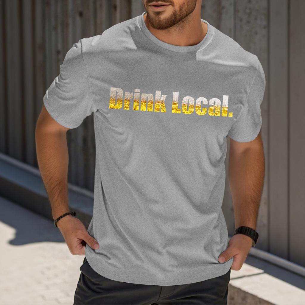 Camiseta Masculina Casual de Manga Curta com Estampa e Gola Careca