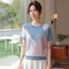 Mom's Summer 2026 Ice Silk Short-Sleeve Plus Size T-Shirt for Middle-Aged and Elderly Women - Knitted Loose Fit