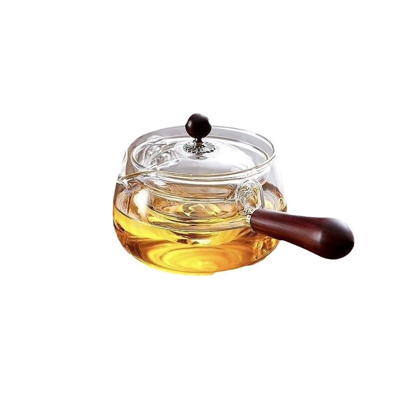 360° Rotating Handle High-Temperature Resistant Borosilicate Glass Tea Pot Set for Small Green Tangerine Tea.