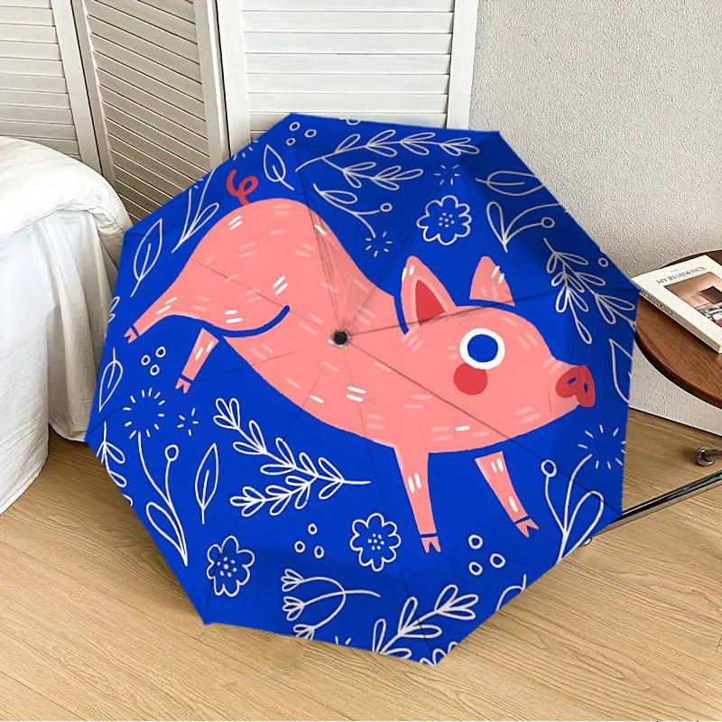 

1pc Piggy Pattern Automatic Folding Umbrella, 8-Rib Durable Frame, Durable Foldable Design - Elegant Gift for Commute yy251210070