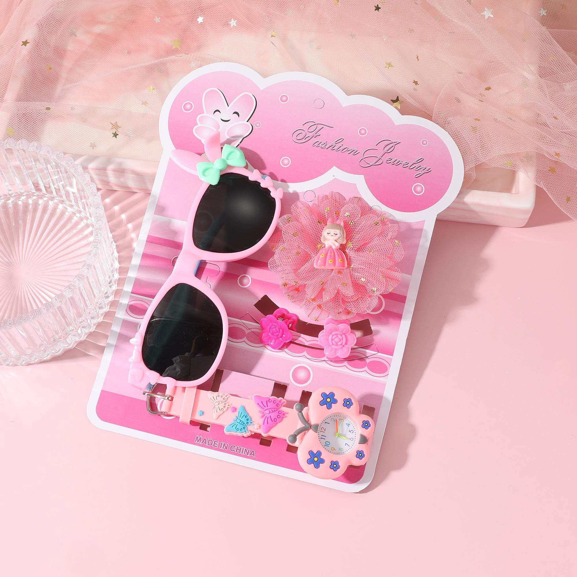 

Новые милые и нежные мультяшные розовые 3D силиконовые кварцевые женские часы набор из четырех предметов с аксессуарами для волос для девочки розовый