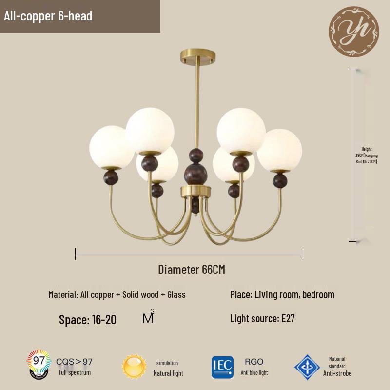 Mid-Century Magic Bean Solid Wood Chandelier: French Retro Light for Living Room or Bedroom.