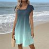 Summer Dresses For Women Loose Square Neck Cap Sleeve Casual Beach Vacation Tshirt Dress Sundresses With Pockets