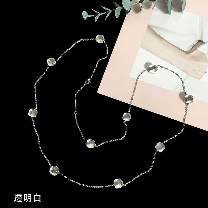 Fashion Beaded Necklaces Long Sweater Chain Necklace Faceted Colorful Candy Fruit Sugar Pendant Crystal Necklace Stainless Steel