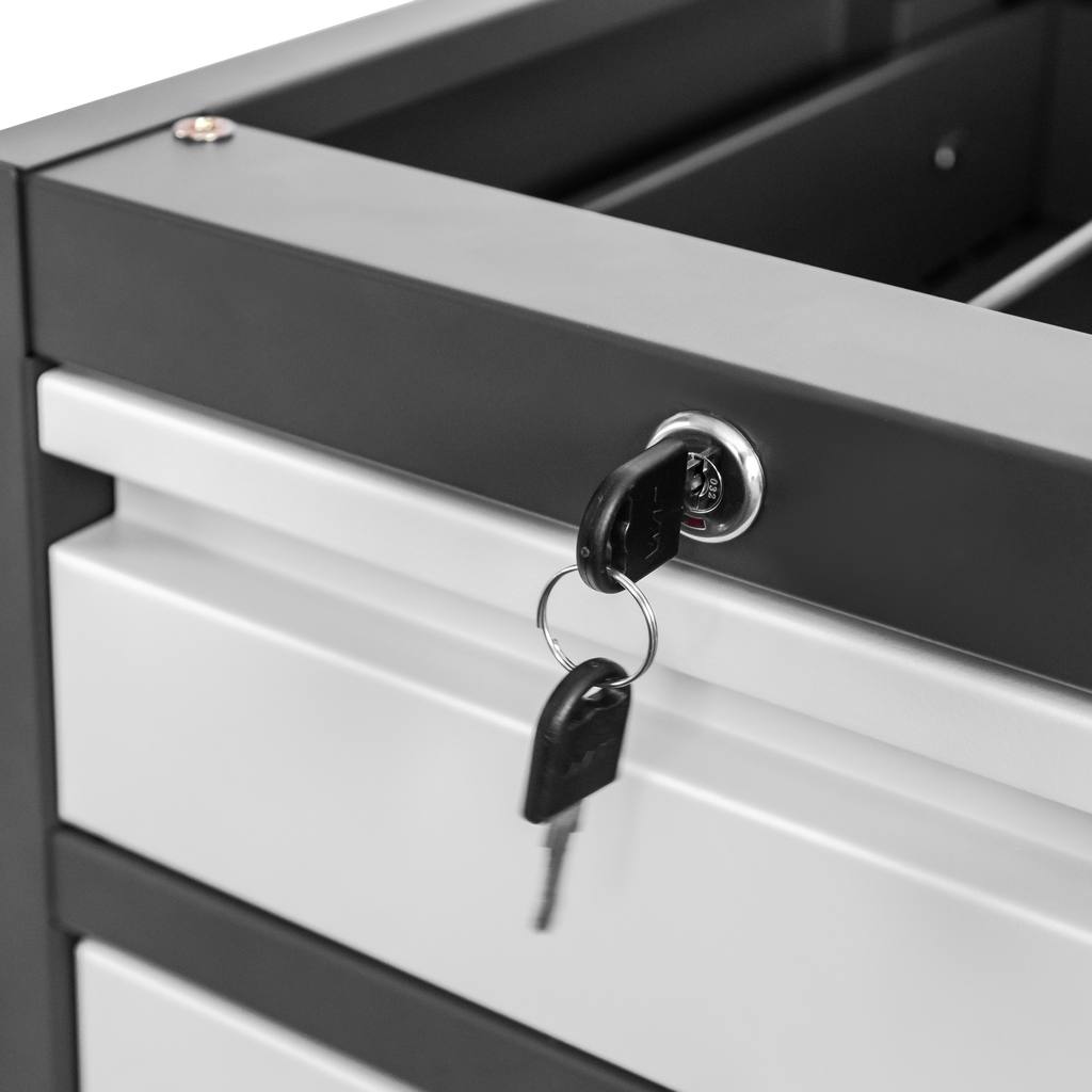 Mega-M tool cabinet for workbenches 1 drawer + 1 cabinet with doors W-37 cm x D-48.6 cm x H-50 cm system 01 graphite/gray front N