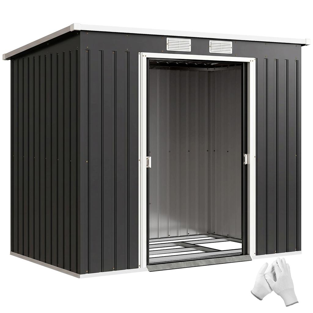 7 x 4 ft Gegalvaniseerd Stalen Tuinhuisje, met Fundament Kit - Donkergrijs