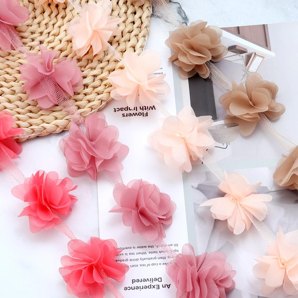 20pcs 5.5cm Chiffon Cluster Flowers Colorful Artificial Flowers For DIY Wedding Party Lace Trim Clothing Gifts Decor Accessories